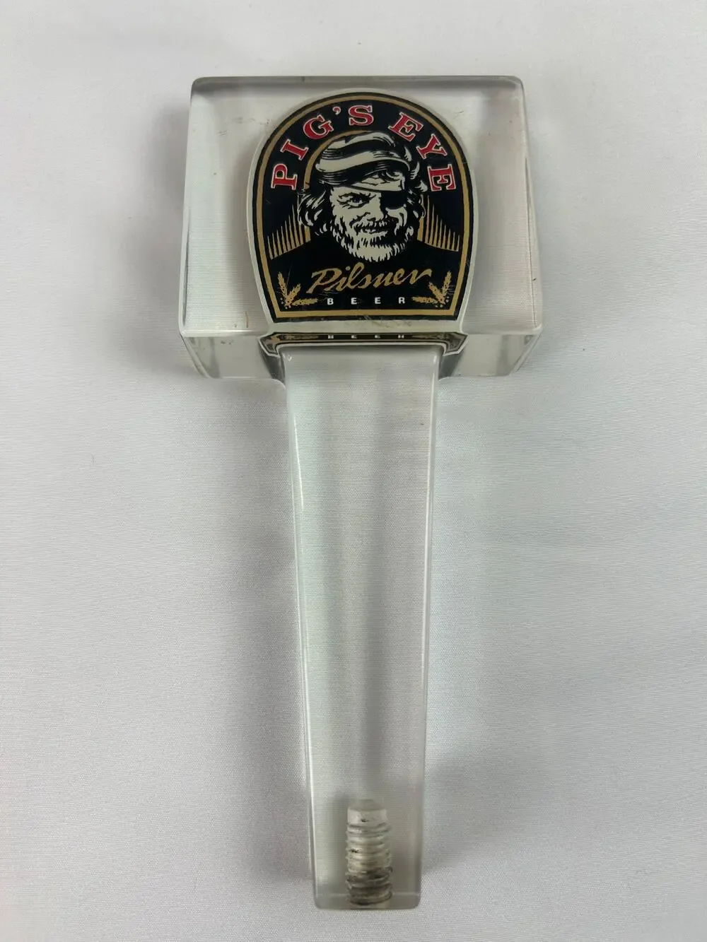 Pig's Eye Pilsner Vintage Beer Tap Handle Clear Acrylic Pirate Bar Breweriana